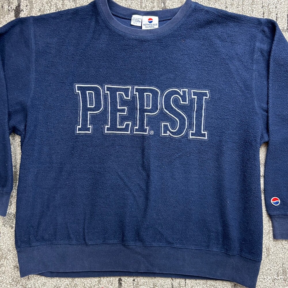 Vintage 90s Pepsi Mens L Faded Spell Out Block Letter Reverse Fleece Sweatshirt